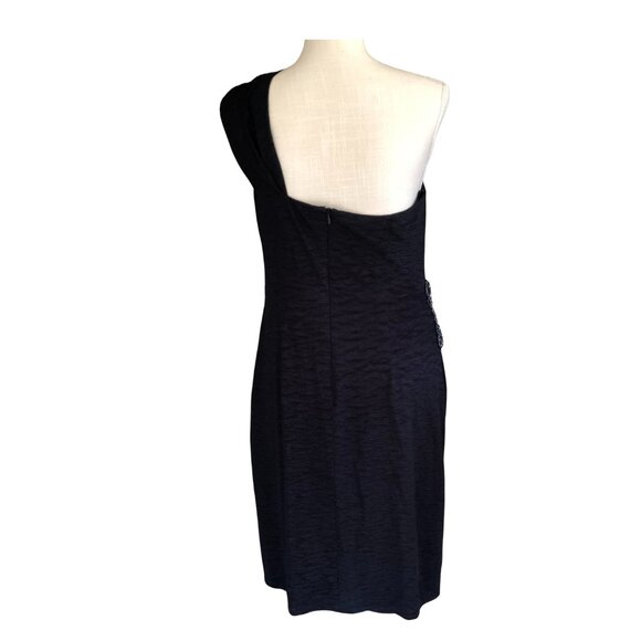 David Meister Navy One-Shoulder Beaded Cocktail Dress – Size 12 - Picture 6 of 14